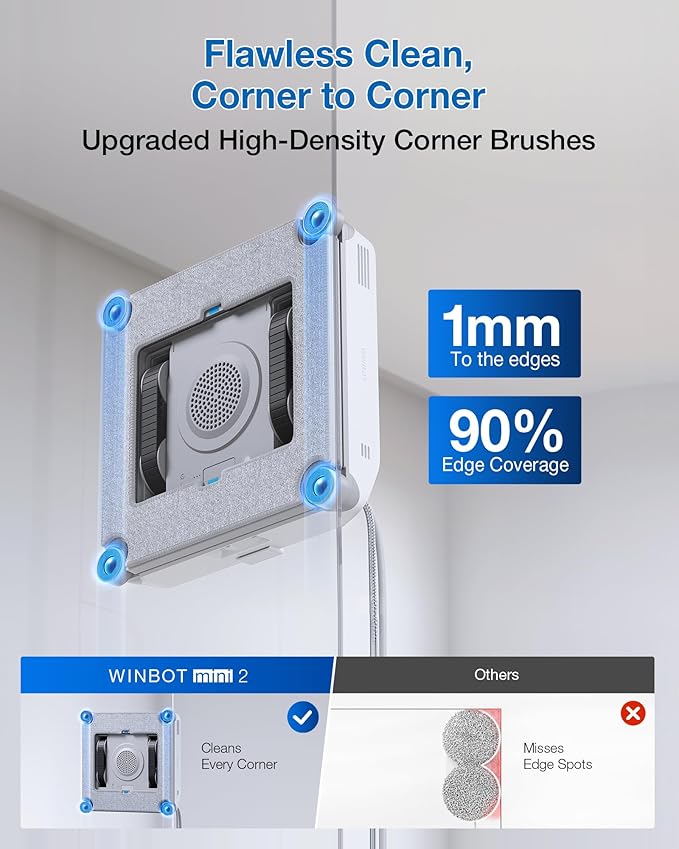 ECOVACS WINBOT MINI2 Window Cleaning Robot, Robot Window Cleaner with 6 Smart Cleaning Modes, Win-SLAM 4.0 Navigation, Automatic Glass Cleaner for Windows, Mirrors & Glass Doors