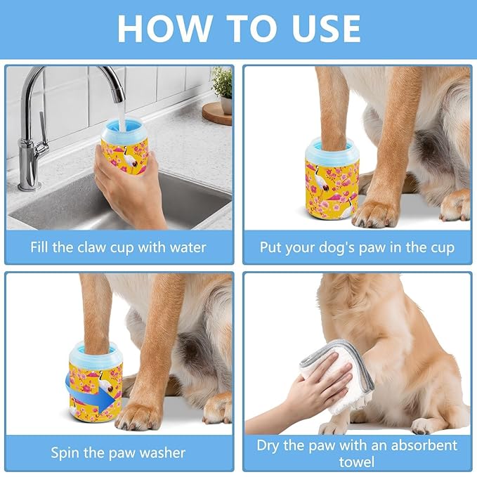 Dog Paw Cleaner Cups for Dogs Pet Foot Washer Paw Scrubber for Small Medium Large Dogs Cats Cleaning Cup Yellow Cranes Cherry Blossoms Mount Fuji