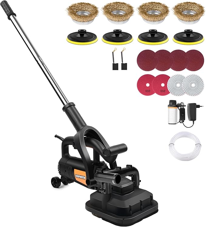 4-Head 3800W Concrete Floor Grinder with Extendable Rod, 4'' Concrete Floor Polisher with Dust Extraction Shroud, 6 Gears, 6000RPM Concreter Surface Planner for Grinding Concrete Cement Marble
