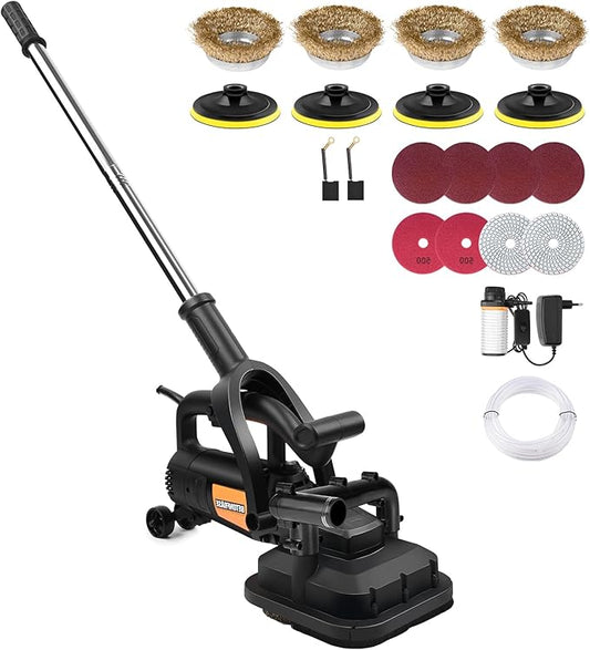 4-Head 3800W Concrete Floor Grinder with Extendable Rod, 4'' Concrete Floor Polisher with Dust Extraction Shroud, 6 Gears, 6000RPM Concreter Surface Planner for Grinding Concrete Cement Marble