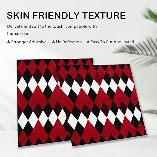 Nuxovilar Peel and Stick Vinyl Floor Tiles, 11.8"x11.8" Red & Black Argyle Pattern, 10-Pack Self-Adhesive Flooring