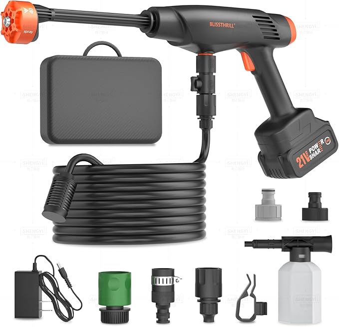 Cordless Pressure Washer Battery Powered; 1100PSI 2.4 GPM Portable Cordless Power Washer with 6-in-1 Nozzle, Foam Cannon, 21V Battery&Charger; Handheld Battery Pressure Washer for Home, Car (5028-9)