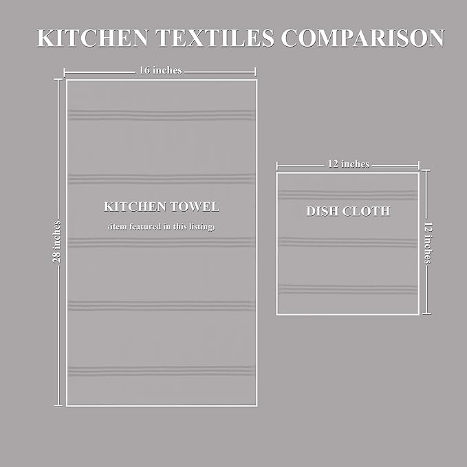 Sticky Toffee Cotton Kitchen Towels Set of 4 – Gray and White Dish Towels 28x16 in, Reusable and Absorbent Tea Towels for Drying or Cleaning, Oeko-Tex Cotton