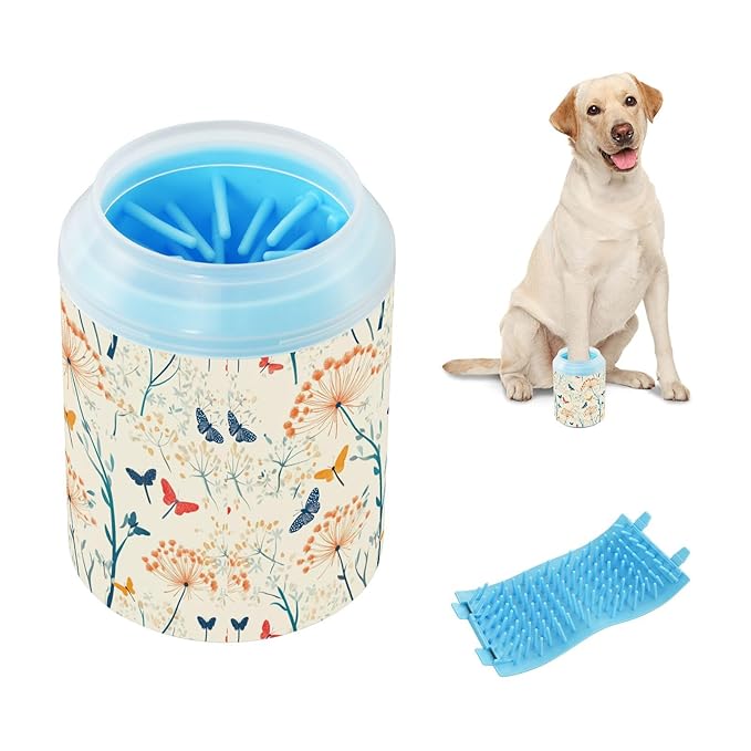 Dog Paw Cleaner Cups for Dogs Pets Foot Washer Paw Scrubber for Medium Small Cats Dogs Cleaning Cup Light Yellow Dandelion Animals