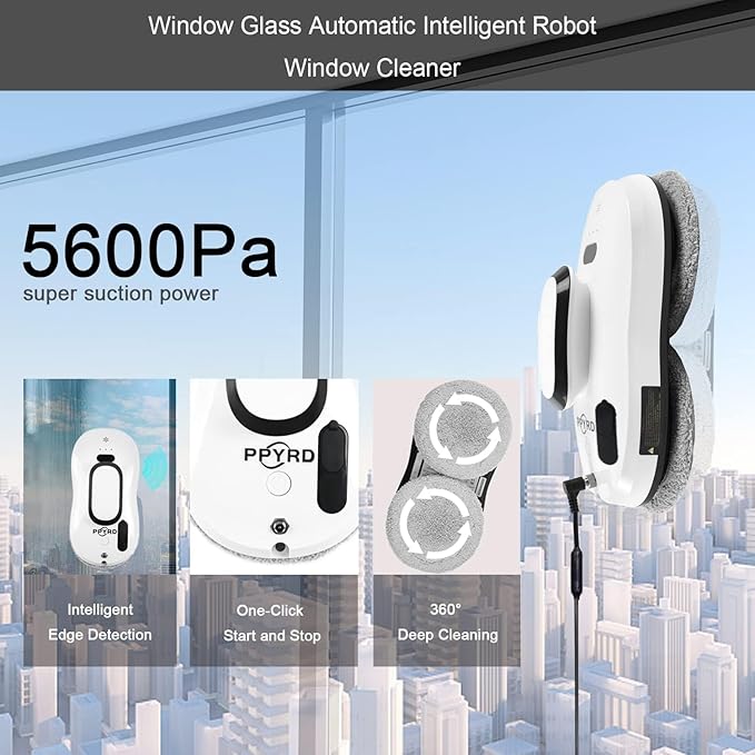 Window Cleaning Robot Vacuum with Ultrasonic Water Spray and Remote Control for Indoor Outdoor High Windows Glass, Tiles