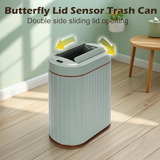 Bathroom Trash Can with Lid Butterfly 2 Gallon Sensor Trash can, IPX5 Waterproof Garbage Can Bathroom Decor, Automatic Trash Bin, Under-Counter Wastebasket for Kitchen, Living Room, Green