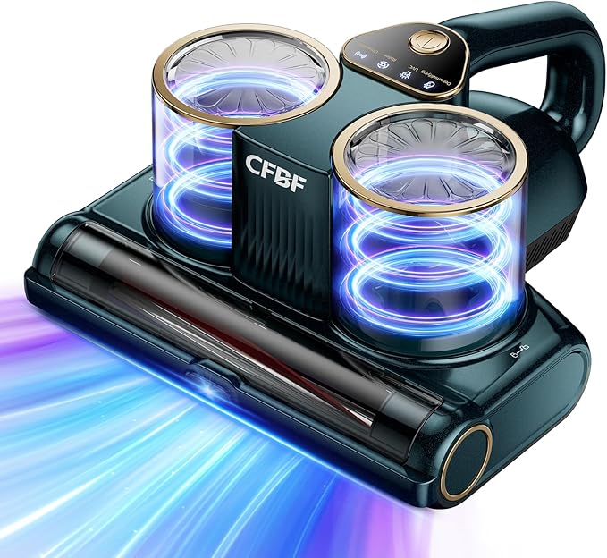 Mattress Vacuum Cleaner, Bed Vacuum Cleaner with 16Kpa Suction 253.7nm UV-C Light, Ultrasonic & High Heating, 500W Powerful Double-Cup Handheld Vacuums for Bed, Sofa, Couch, Crib, 16.4FT Corded