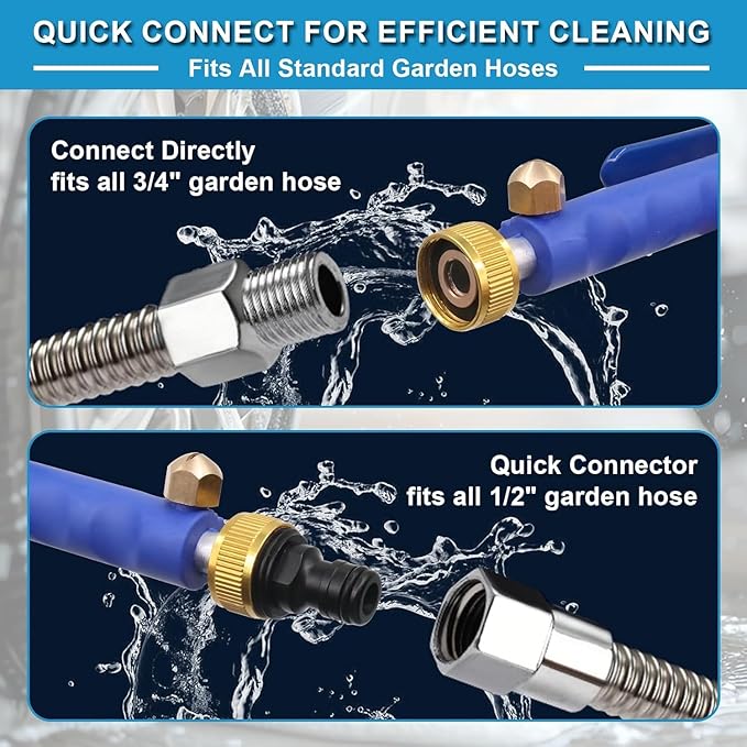 High Pressure Power Washer Wand,Watering Sprayer Cleaning Tool,Upgraded Hydro Jet Water Hose Nozzle with 2 Different Nozzles,Quick Connect FlexibleWand Lance for Gutter Patio Car Pet Window