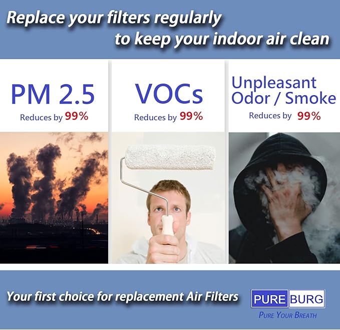 PUREBURG Replacement Filters Compatible with Sensibo Pure Air Purifier, 2-Pack H13 HEPA Activated Carbon 2-IN-1 4-Stage Filtratio Air Clean