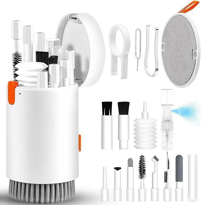 walrfid Laptop Phone Screen Cleaner Kit, Computer Keyboard Brush Cleaning Spray for iPhone AirPods MacBook iPad, 20-in-1 Electronic Device Clean Tool for Camera Earbud Car Screens (White)