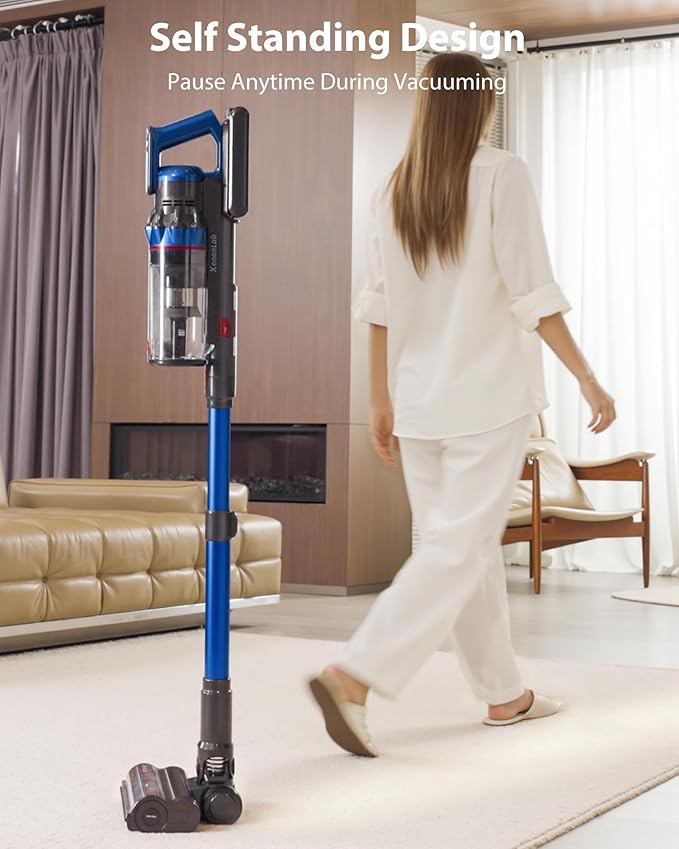 Cordless Vacuum Cleaner, 75Mins/55KPa/650W Self-Standing Stick Vacuum Cleaners for Home, Rechargeable, Lightweight, Cone Filtration&Anti-Tangle, for Hard Floor, Carpet, Hardwoods, Pet Hair