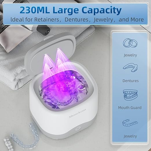 Ultrasonic Retainer Cleaner Machine 45KHz, 230ML Dentures Cleaner Machine with Tablets for Mouth Guards, Aligners, Braces & Jewelry
