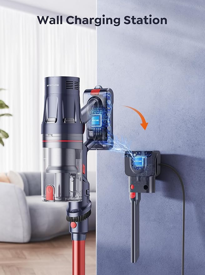 Cordless Vacuum Cleaner, 600W 50Kpa 65Mins Vacuum Cleaners for Home, Self-Standing Stick Vacuum with Touch Screen & Wall Charging Station for Hard Floor Carpet Pet