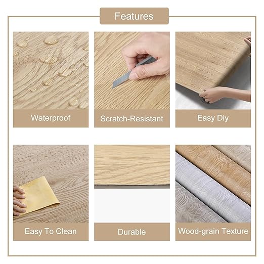 3D Peel and Stick Vinyl Floor Tile Roll Wood Plank Sticker 15.75"x 79"/8.6 Sq.Ft, for Home Apartment Room Self Adhesive Easy DIY Removable Waterproof Thicken Floor Covering Wood