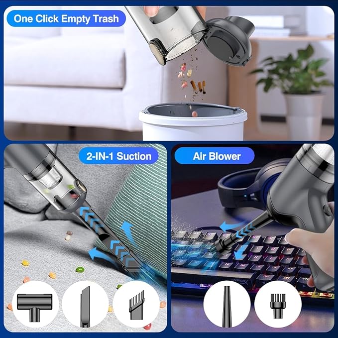 Vacuum Car Cleaner Handheld 20000PA High Power Vacuum Cleaner with Brushless Motor, 3 in 1 Keyboard Portable Vacuum Cleaner Air Duster for Car Home, LT-126