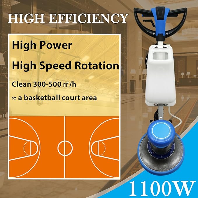 Commercial Industrial Floor Scrubber Polisher 17" Heavy-Duty Buffer Machine for Hardwood, Marble, Epoxy & Carpet 1100W Low-Noise Floor Cleaning & Waxing Machine 110V