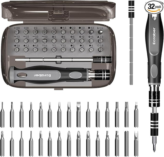 32-in-1 Precision Magnet screwdriver sets, Ergonomic Anti-slip Design, S2 Steel Small Repair Tool Kit for iPhone, Watch, Macbook, Computer, Laptop, PS4 PS5, Xbox, Switch, Glasses