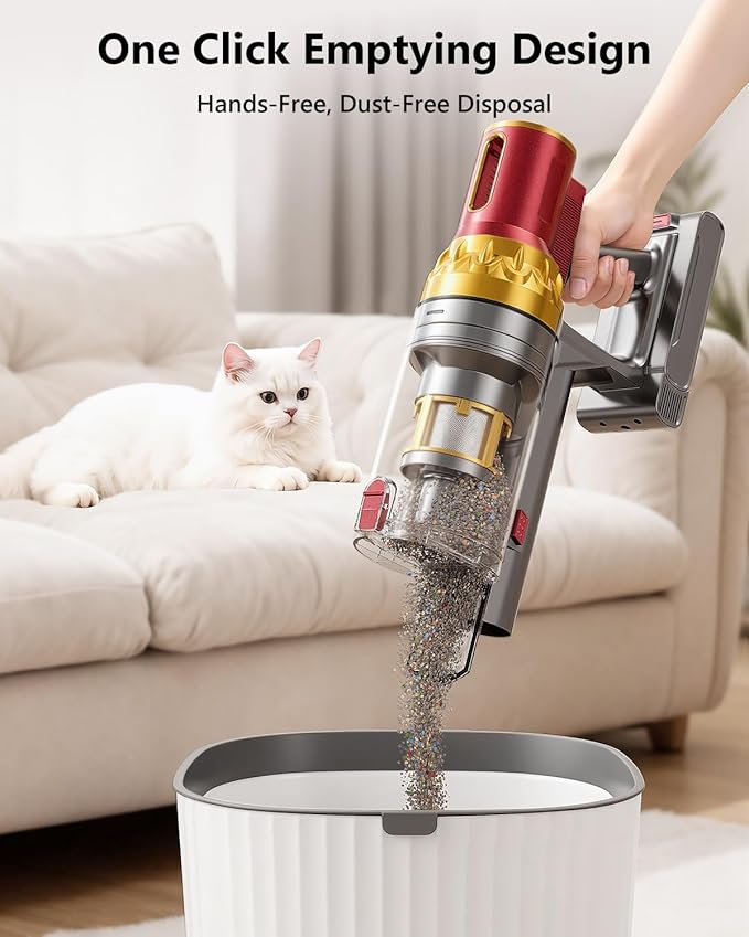Cordless Vacuum Cleaner, 580W 48Kpa 65Mins Vacuum Cleaners for Home, Self-Standing Stick Vacuum with Auto Scrapping Dust Tech, Low Noise Rechargeable Cordless Vacuum for Hardfloor, Carpets, Pet Hair
