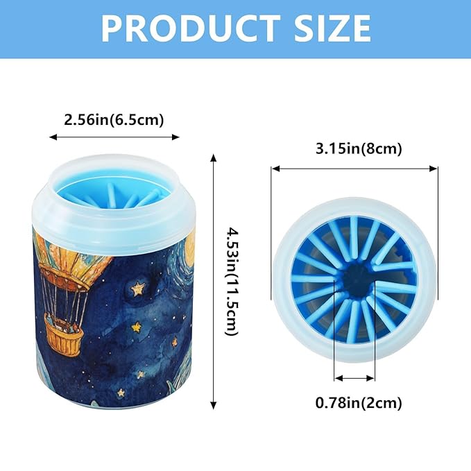 Dog Paw Cleaner Cups for Dogs Pets Foot Washer Paw Scrubber for Medium Small Dogs Cats Cleaning Cup Dolphins Air Ballon Starry Sky Blue