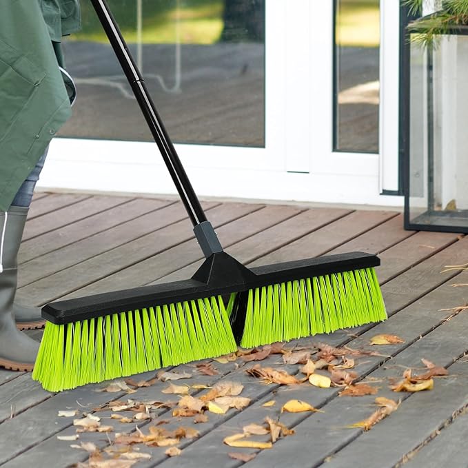 3 PK 24" Push Broom Outdoor, Heavy Duty Broom with 63" Long Handle, Shop Garage Broom with Stiff Bristle for Indoor Outdoor Floor Cleaning, Garden Patio Deck Warehouse Lawn Driveway Scrubbing