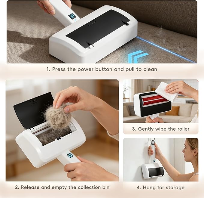Pet Hair Remover for Carpet, Electric Lint Roller Adjustable Handle Reusable Carpet Rake Dog Cat Hair Removal Tool for Carpets, Rugs, Furniture