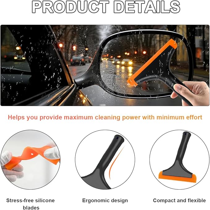 2PCS Small Silicone Window Squeegee, 5.9 Inch Car Windshield Water Blade Squeegee with Non-Slip Handle, All-Purpose Cleaning Squeegee for Car Windshield, Window, Mirror (Black+Black)