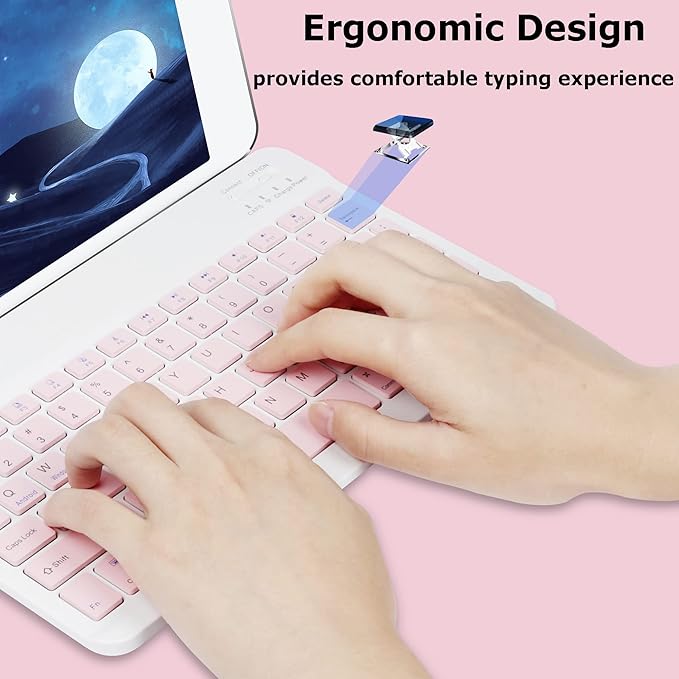 Bluetooth Wireless Keyboard and Mouse Combo,Ultra-Slim Ergonomic Small Rechargeable Bluetooth Keyboard Mouse Set for Apple iPad iPhone Samsung Tablet Phone Android PC Computer Mac Smartphone(Pink)