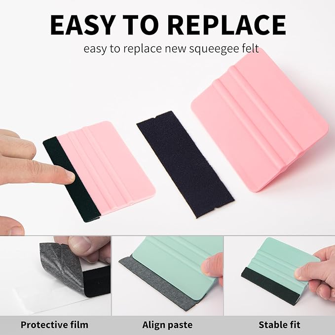 Squeegee for Vinyl, 2 Pcs Vinyl Squeegee with Extra 2 Felt Replacements, 4 Inch Vinyl Wrap Tools for Car Wrap, Craft Sign Making, DIY Crafting, Window, TintTeal and Pink