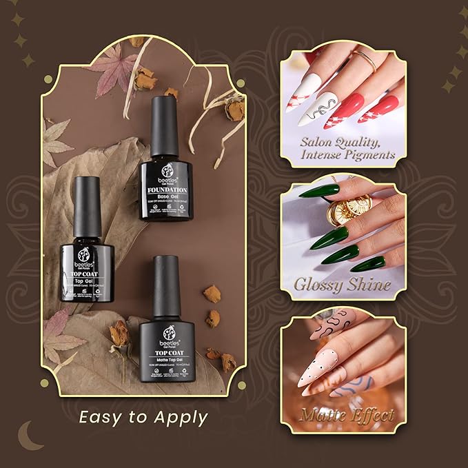 Beetles Gel Nail Polish Kit with Base Top Coat, Neutral Nude Brown Pink Grey Green White Black Glitters Gel Polish Set Soak off UV Led Nail Art Manicure Gift for Women
