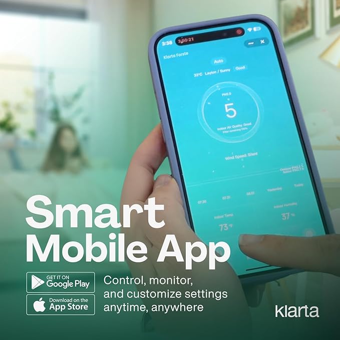 Air Purifier for Home - Smart WiFi App - Ultra Quiet 20 dB - Removes Allergens, Smoke & Odors - 99.97% Particle Filtration - Up to 1200 ft - Klarta Forste Gold