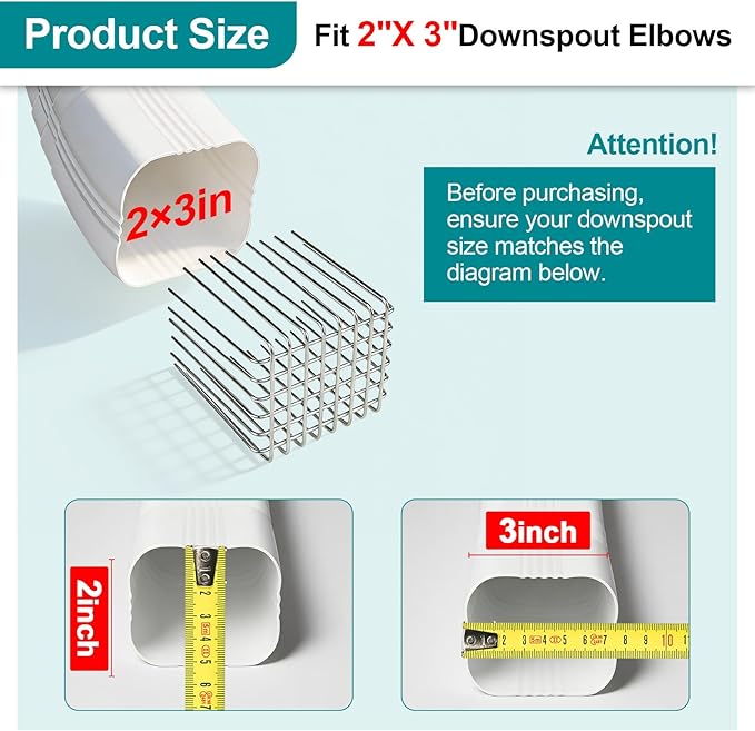Downspout Gutter Guard 304 Stainless Steel - 2 Pack, 4.7" L ×3.5" W Adjustable Height (3.95") with Flexible Opening Fits 2" x 3" Pipe, Anti-Clogging Filter for Leaves & Protection from Birds/Rodents
