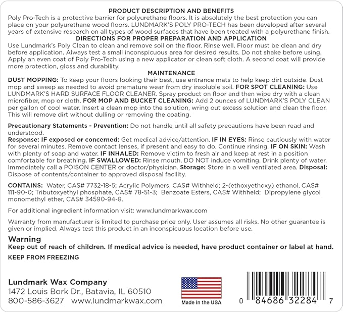 Lundmark Poly-Pro Tech, Protective Barrier for Polyurethane Floors, 1-Gallon, 3228G01-2 (LUN-3228G01-2)