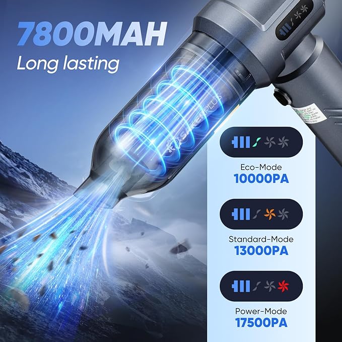 Cordless Car Vacuum, 4 in 1 Mini Vacuum Cleaner High Power 17500PA Suction Handheld Vacuum, Portable Air Dusters,7800mAh Battery 3 Level Adjustment Small Car Cleaner for Cars Home Office