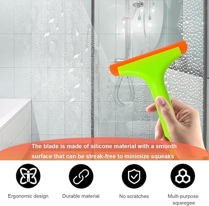 Small Silicone Window Squeegee, 5.9 Inch Car Windshield Water Blade Squeegee with Non-Slip Handle, All-Purpose Cleaning Squeegee for Car Windshield, Window, Mirror (Light Green)