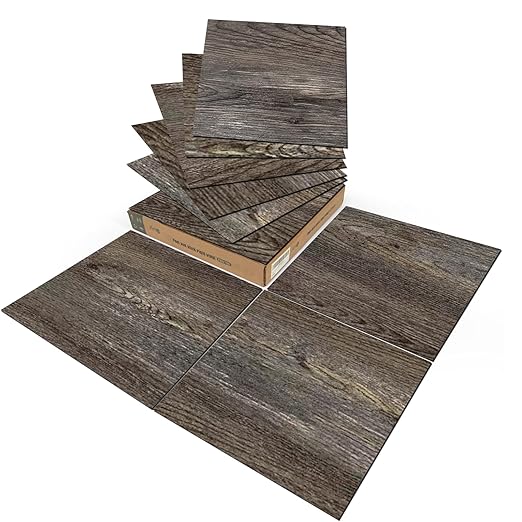 Art3d Peel and Stick Vinyl Floor Tiles 30-Pack 12 x 12 inch, Self Adhesive Waterproof Flooring Wood Planks for Kitchen, Dining Room, Bedrooms, Cover 30 Sq. Ft, Dark Brown Oak