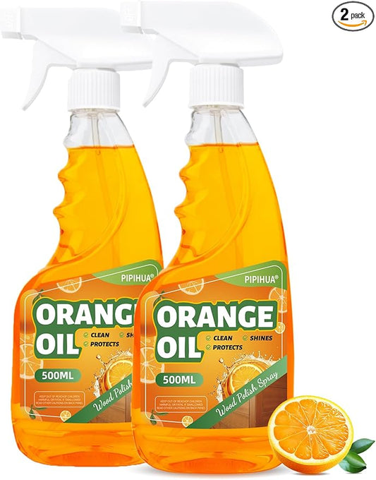 PIPIHUA Wood Oil Polish Spray, Shines & Protects, Wood Cleaner and Furniture Polish for Cabinets Tables Floors 16.9 oz, 2 Pack