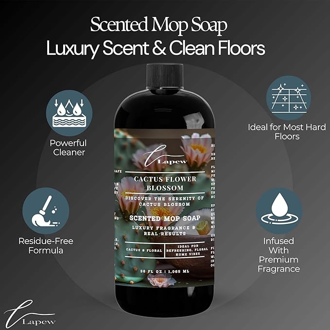 Luxury Floor Cleaner, Scented Mop Soap Concentrate | Hard Floor Cleaner for Tile, Vinyl, Laminate, LVP & Sealed Hardwood | Low-Foam, Streak-Free | 36 oz | Cactus Flower Blossom