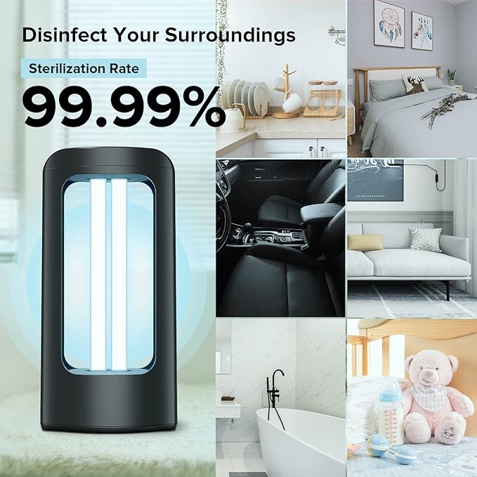 SANSI UV Sanitizer Light, 18W Ultraviolet Sanitizer, Portable 254nm Wavelength UVC Cleaning Lamp with 3-Level Timer and Remote Control, 99.99% UV Light Ozone Free for Whole Room