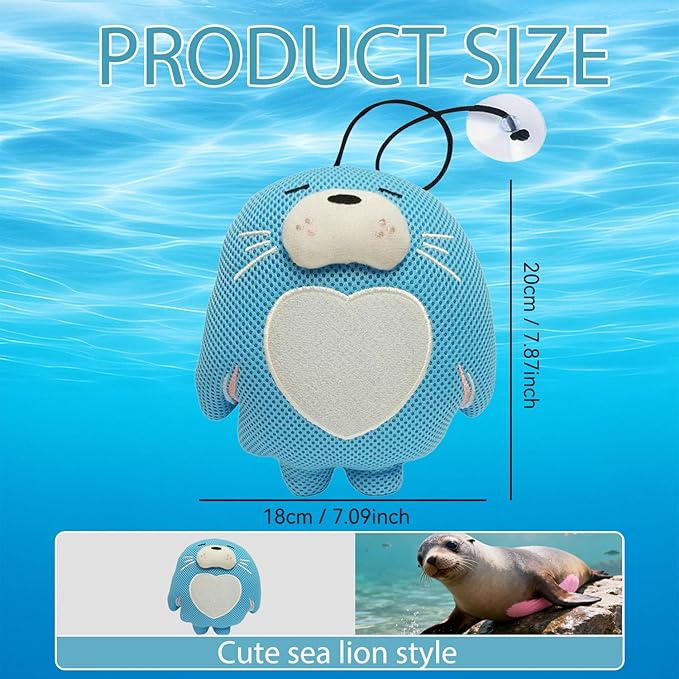 Hot Tub Scum Absorber - Sea Lion Hot Tub Floating Sponge - Scum Remover - Reusable Hot Tub Scum and Oil Absorbing Sponge to Keep Water Clean - Sky Blue