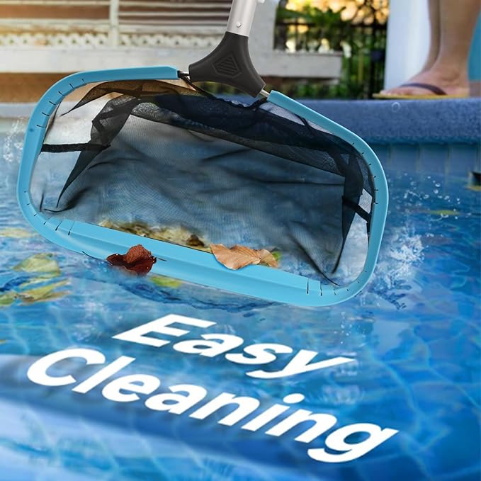 Self-Repair Heavy Duty Pool Net, Upgrade Reinforced Handle, Pool Cleaning Skimmer Net with Nylon Fine Mesh Net, Thick Aluminum Frame, Deep Trash Bag for Above Ground & Inground Pools