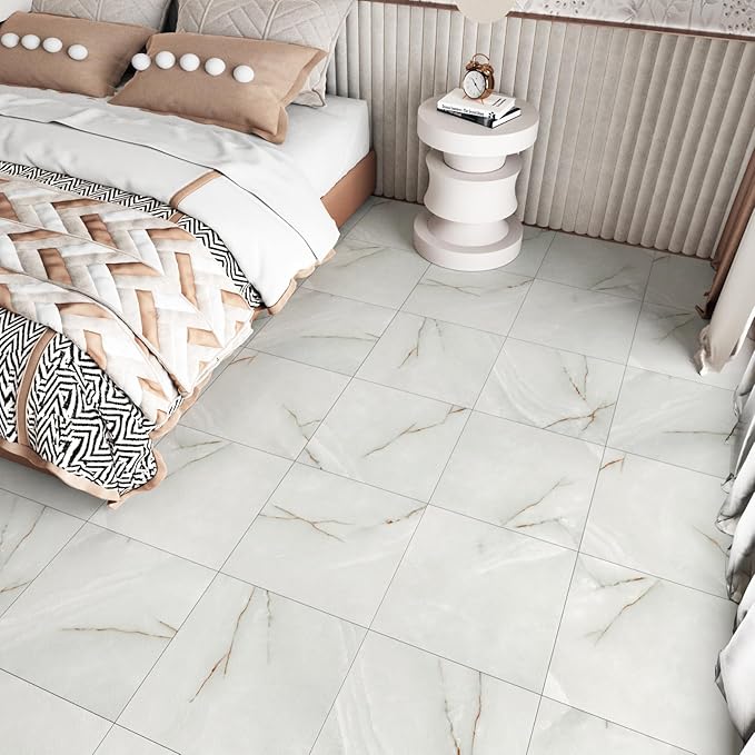 Gray/White Marble Vinyl Flooring Peel and Stick Floor Tile 12''x12'' Waterproof Flooring Planks Self Adhesive Thick Sticky Tiles for Kitchen Bathroom Stick on Floor Tile for Bedroom Basement 16-Sheets