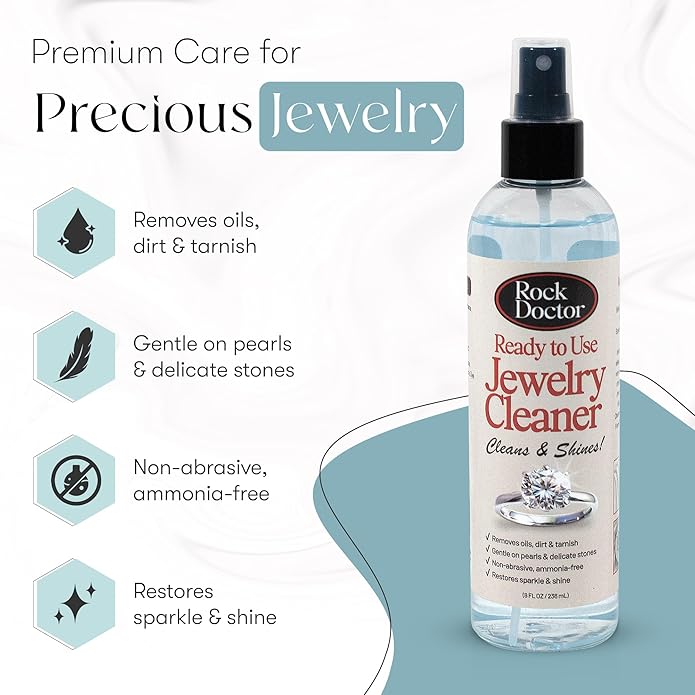 Rock Doctor Jewelry Cleaner Spray – Gentle Solution for Diamonds, Gold, Silver, Pearls, & Precious Stones – Restores Sparkle & Shine – 8 oz