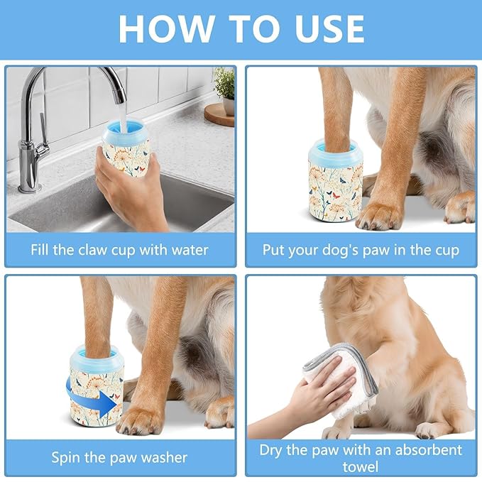 Dog Paw Cleaner Cups for Dogs Pets Foot Washer Paw Scrubber for Medium Small Cats Dogs Cleaning Cup Light Yellow Dandelion Animals