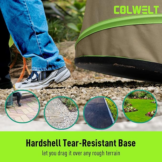 Colwelt Collapsible Garden Bag 47Gallon, Collapsible Leaf Bags with Hard Bottom, Heavy Duty Yard Waste Bag Leaf Bin, Leaf Pop up Trash Can (come with Leaf Scoop, Garden Gloves)
