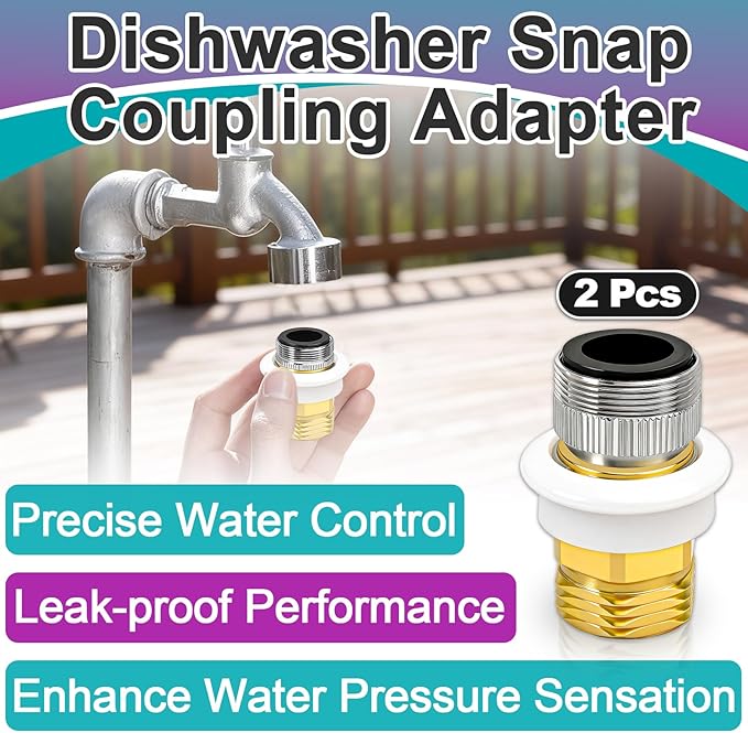 2 Pcs 10521 Dishwasher Snap Coupling Adapter, Compatible with Danco 10521, Brass 15/16"-27M or 55/64"-27F to 3/4" for Portable Washer & Sink Faucet