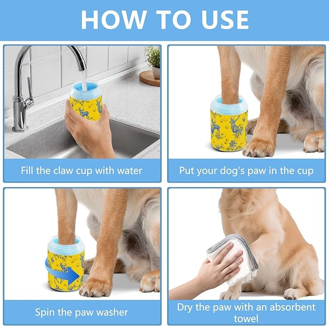Dog Paw Cleaner Cups for Dogs Pet Foot Washer Paw Scrubber for Medium Small Large Dogs Cats Cleaning Cup Yellow Deer Flowers Round Fruits