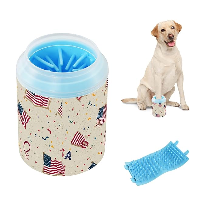 Dog Paw Cleaner Cups for Dogs Pet Foot Washer Paw Scrubber for Small Medium Large Dogs Cats Cleaning Cup Patriotic American Flags