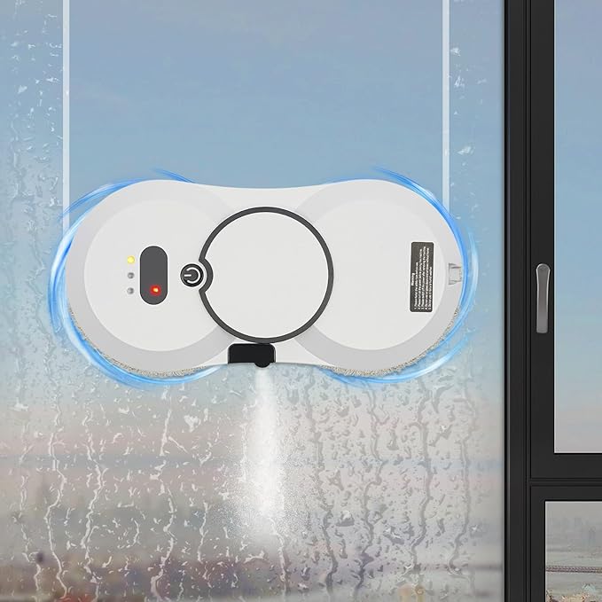 Window Cleaning Robot, Automatic Water Spray Window Washer Robot 2800Pa Strong Suction Smart Window Cleaner, Remote Control Window Washer Robot for Windows, Tiles, Glass Door (White)