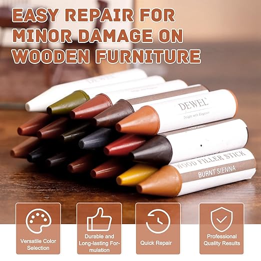 DEWEL Wood Filler Sticks, 18 Colors Wood Crayons for Scratches, Wood Floor Repair Wax Filler Sticks, Furniture Scratch Repair Crayons Kit for Wood Holes, Scratches, Table
