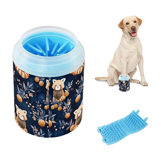 Dog Paw Cleaner Cups for Dogs Pets Foot Washer Paw Scrubber for Medium Small Cats Dogs Cute Cleaning Cup Blue Redpandas Oranges Leaves